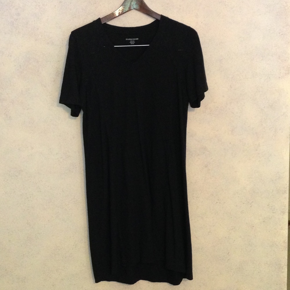 Eileen Fisher Organic Cotton black tee shirt dress. Size Medium Petite.